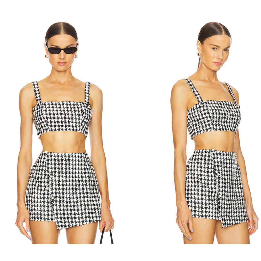 Houndstooth Crop Tank Top - Black & White